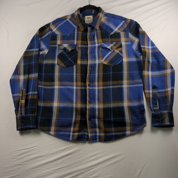 Levi's Men's Fall-Colored Plaid Button Down Light Weight Flannel Cotton Shirt Lg - Picture 1 of 12
